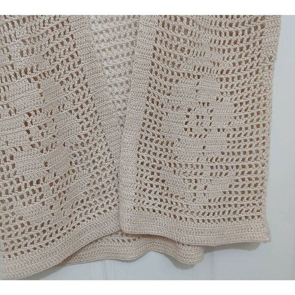 Hand made womens large sand beige open knit vest minimalist art to wear tan - Picture 3 of 4